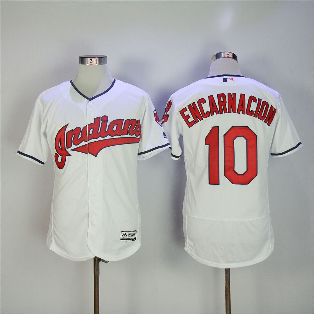 Men Cleveland Indians 10 Encarnacion White MLB Jerseys